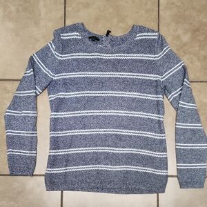 Talbots Black and White Striped Knit Scoop Neck Sweater Back Zip S